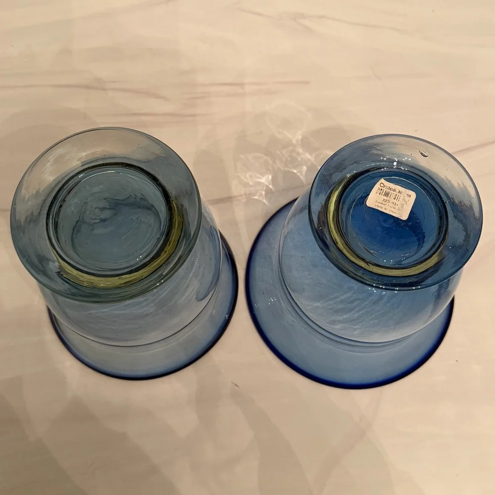 New (1) Crate & Barrel Blue Sanibel Hurricane candleholder / small vase